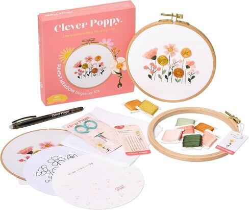 مجموعة التطريز للمبتدئين من Clever Poppy Sunset Meadow - مجموعة تطريز سهلة للمبتدئين مع الطوق والخيط والأنماط - مجموعة التطريز اليدوي للبالغين والمراهقين - مجموعة التطريز الكاملة للمبتدئين in Kuwait