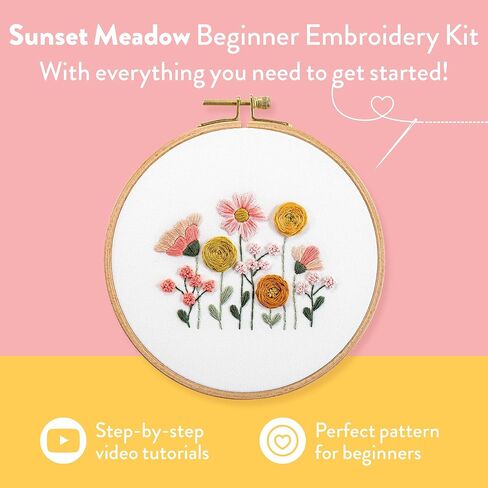 مجموعة التطريز للمبتدئين من Clever Poppy Sunset Meadow - مجموعة تطريز سهلة للمبتدئين مع الطوق والخيط والأنماط - مجموعة التطريز اليدوي للبالغين والمراهقين - مجموعة التطريز الكاملة للمبتدئين in Kuwait