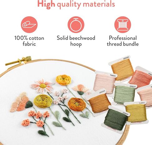 مجموعة التطريز للمبتدئين من Clever Poppy Sunset Meadow - مجموعة تطريز سهلة للمبتدئين مع الطوق والخيط والأنماط - مجموعة التطريز اليدوي للبالغين والمراهقين - مجموعة التطريز الكاملة للمبتدئين in Kuwait