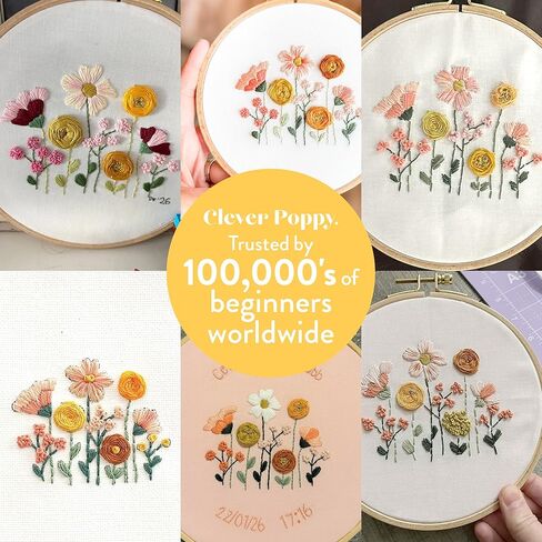 مجموعة التطريز للمبتدئين من Clever Poppy Sunset Meadow - مجموعة تطريز سهلة للمبتدئين مع الطوق والخيط والأنماط - مجموعة التطريز اليدوي للبالغين والمراهقين - مجموعة التطريز الكاملة للمبتدئين in Kuwait