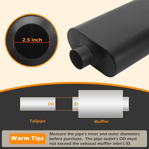 A-KARCK Universal Exhaust Muffler 2.5" Center Inlet 2.5" Dual Outlet, 17.3" Overall Length Aluminized Steel Aggressive Sound Race Muffler for Cars, Trucks (Black) in Kuwait
