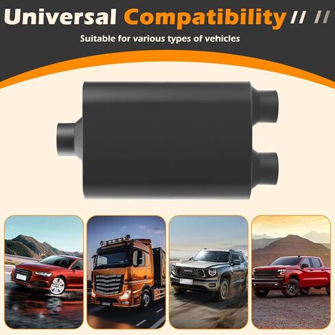 A-KARCK Universal Exhaust Muffler 2.5" Center Inlet 2.5" Dual Outlet, 17.3" Overall Length Aluminized Steel Aggressive Sound Race Muffler for Cars, Trucks (Black) in Kuwait