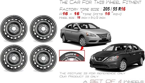 New Set of 16" 16x6.5 Inch Steel Wheel for 2013–2019 Nissan Sentra | OEM Design Replacement Rim | Black Finish | Direct Fit - OE Stock Specs | 62599 in Kuwait