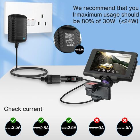 Herfair AC إلى DC محول 2A 24W ولاعة سجائر السيارة محول مقبس كابل الطاقة 110-240 فولت إلى 12 فولت تيار متردد/تيار مستمر لأجهزة السيارات للاستخدام المنزلي لمقبس الحائط (عبوة واحدة) in Kuwait