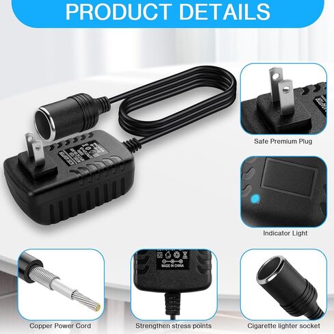 Herfair AC إلى DC محول 2A 24W ولاعة سجائر السيارة محول مقبس كابل الطاقة 110-240 فولت إلى 12 فولت تيار متردد/تيار مستمر لأجهزة السيارات للاستخدام المنزلي لمقبس الحائط (عبوة واحدة) in Kuwait