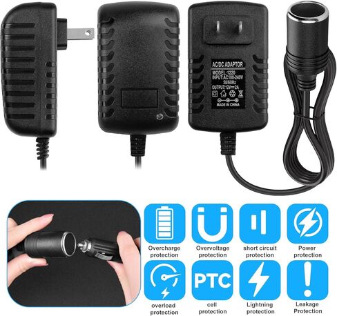 Herfair AC إلى DC محول 2A 24W ولاعة سجائر السيارة محول مقبس كابل الطاقة 110-240 فولت إلى 12 فولت تيار متردد/تيار مستمر لأجهزة السيارات للاستخدام المنزلي لمقبس الحائط (عبوة واحدة) in Kuwait