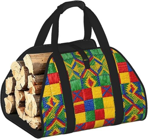 Woven Pattern Firewood Carrier Bag-Heavy Duty Canvas Log Tote, Waterproof Wood Hauler With Padded Handles in Kuwait