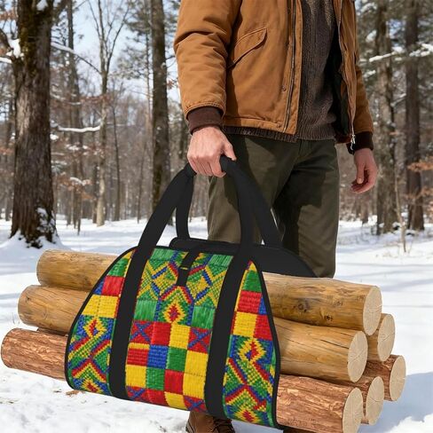 Woven Pattern Firewood Carrier Bag-Heavy Duty Canvas Log Tote, Waterproof Wood Hauler With Padded Handles in Kuwait