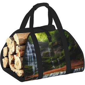 Waterfall View Firewood Carrier Bag-Heavy Duty Canvas Log Tote, Waterproof Wood Hauler With Padded Handles in Kuwait