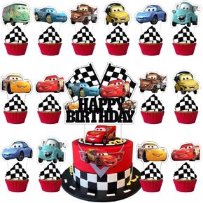 25 Pcs Cake Topper and Cupcake Toppers Set Birthday Party Supplies for Cars Themed Birthday Decorations in Kuwait