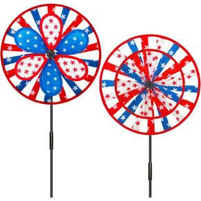 Wind Spinners Craft, 2PCS Whirligigs Wind Spinners, Patriotic Commemorative Day Decorations, 4th of July Memorial Windmill, National Flag Color, DIY 11.8inch Pinwheel Garden Lawn Courtyard in Kuwait