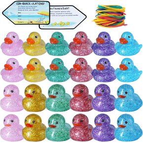 24 Pack Mini Glitter Rubber Ducks in Bulk - 2 Styles (with Eyelashes & Without) with Cards & Elastic Bands, Perfect for Cruise Ship Hiding, Party Favors, Car Dashboard Decorations in Saudi Arabia