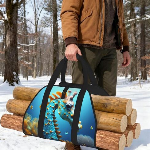 Blue Seahorse Firewood Carrier Bag-Heavy Duty Canvas Log Tote, Waterproof Wood Hauler With Padded Handles in Kuwait