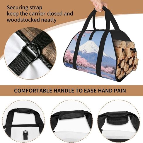 Mount Fuji Firewood Carrier Bag-Heavy Duty Canvas Log Tote, Waterproof Wood Hauler With Padded Handles in Kuwait
