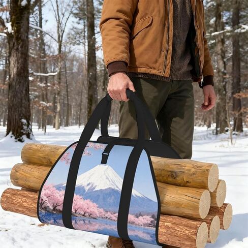 Mount Fuji Firewood Carrier Bag-Heavy Duty Canvas Log Tote, Waterproof Wood Hauler With Padded Handles in Kuwait