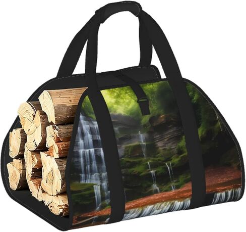 Waterfall View Firewood Carrier Bag-Heavy Duty Canvas Log Tote, Waterproof Wood Hauler With Padded Handles in Kuwait