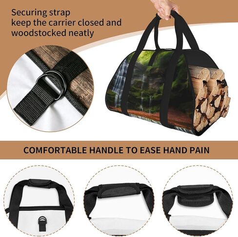 Waterfall View Firewood Carrier Bag-Heavy Duty Canvas Log Tote, Waterproof Wood Hauler With Padded Handles in Kuwait