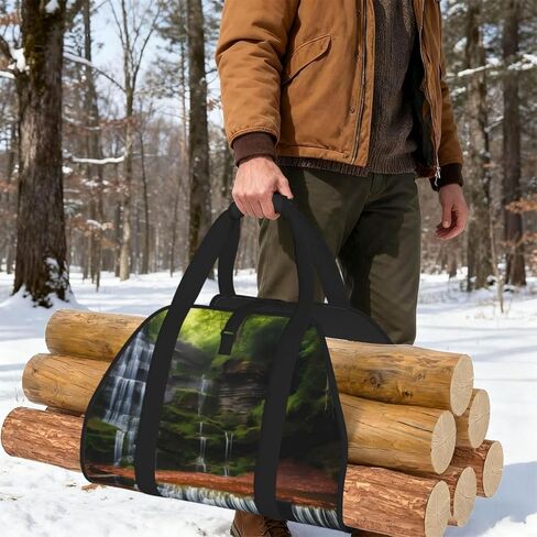 Waterfall View Firewood Carrier Bag-Heavy Duty Canvas Log Tote, Waterproof Wood Hauler With Padded Handles in Kuwait