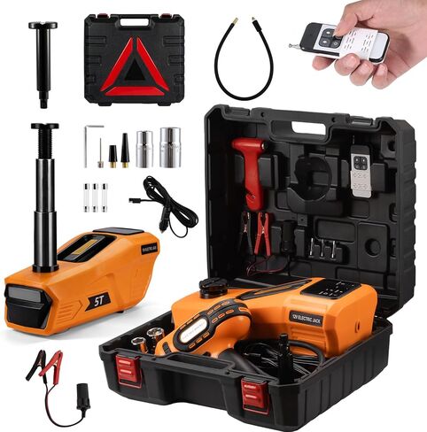 Electric Car Jack Kit 5 Ton 12V Floor Jack Portable Hydraulic Car Jack with Impact Wrench and Tire Inflator Pump for SUV Sedans Tire Change with LED Light, Lifting Height 4.7 to 18 Inch in Kuwait