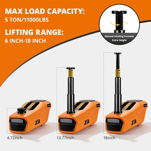Electric Car Jack Kit 5 Ton 12V Floor Jack Portable Hydraulic Car Jack with Impact Wrench and Tire Inflator Pump for SUV Sedans Tire Change with LED Light, Lifting Height 4.7 to 18 Inch in Kuwait