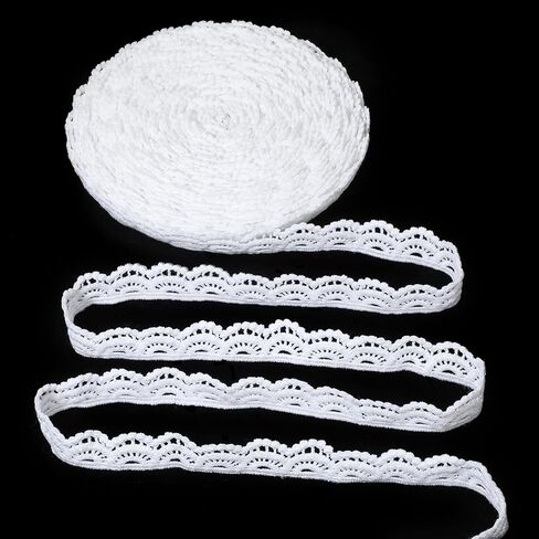 15 Yards White Lace Trim Lace Trim Crocheted White Laces Trims for Sewing Vintage Crocheted Laces Scalloped Trims for Crafts Gift Wrapping DIY Sewing Making Wedding Bouquet Decorations (0.78" Wide) in Kuwait