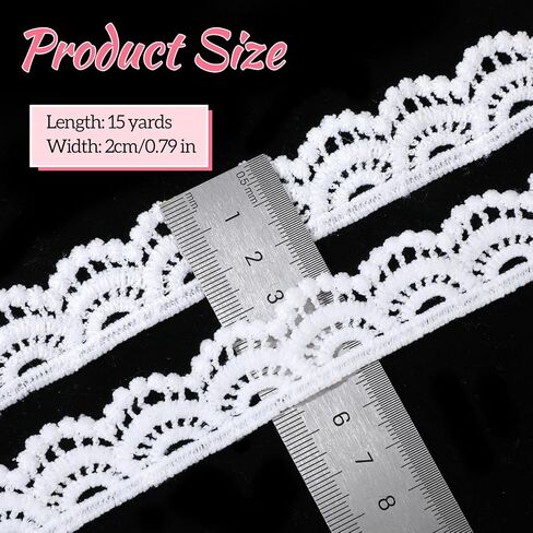 15 Yards White Lace Trim Lace Trim Crocheted White Laces Trims for Sewing Vintage Crocheted Laces Scalloped Trims for Crafts Gift Wrapping DIY Sewing Making Wedding Bouquet Decorations (0.78" Wide) in Kuwait