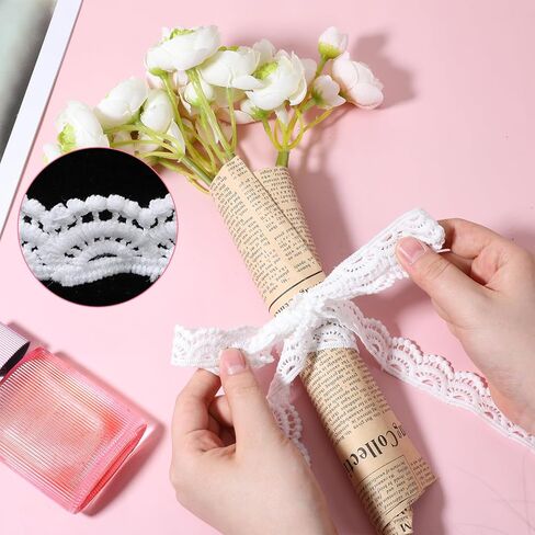 15 Yards White Lace Trim Lace Trim Crocheted White Laces Trims for Sewing Vintage Crocheted Laces Scalloped Trims for Crafts Gift Wrapping DIY Sewing Making Wedding Bouquet Decorations (0.78" Wide) in Kuwait