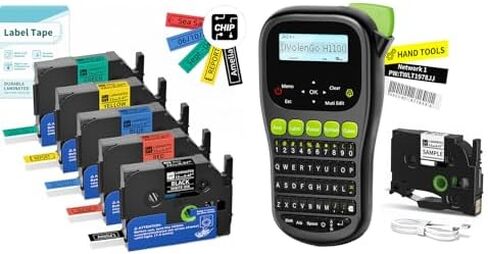 H1100 Label Maker Machine with Tapes, Wire Label Maker Waterproof-Labels, Industrial Office Organization, 6PK Classic Color Laminated Tapes, 0.47'' 12mm, White/Black/Red/Yellow/Green/Blue in Kuwait