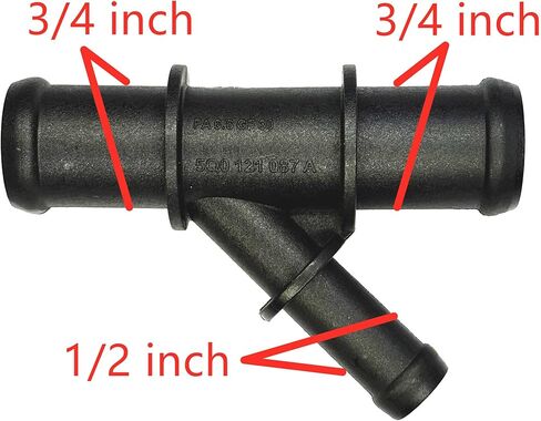 5Q0121087A, 3/4" x 3/4" x 1/2", Y-Shaped Hose Tee,Coolant Connector for Chevrolet,BMW,Mercedes-Benz,Audi,VW,Ford,Porsche,MINI,Jeep,Toyota,GMC,GM,Car Engine Cooling System,Radiator Heater Hose 3-Way in Kuwait