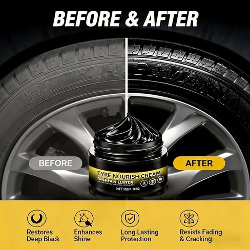 Tyre Nourish Cream, Professional Car Tire Wax for Instant Black Gloss and Long Lasting Shine, UV Protection and Waterproof Refurbish Coating for Tire Cracking Prevention and Maintenance (2PCS) in Kuwait