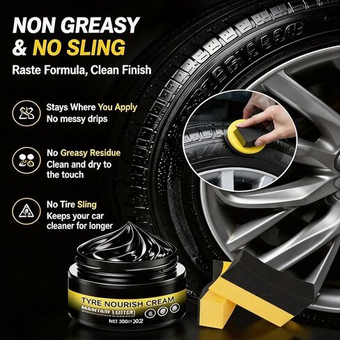 Tyre Nourish Cream, Professional Car Tire Wax for Instant Black Gloss and Long Lasting Shine, UV Protection and Waterproof Refurbish Coating for Tire Cracking Prevention and Maintenance (2PCS) in Kuwait