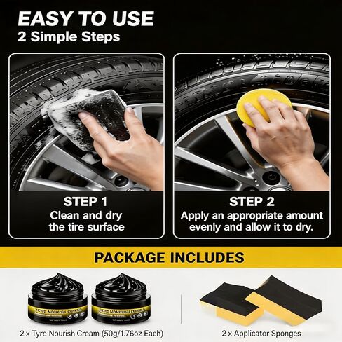 Tyre Nourish Cream, Professional Car Tire Wax for Instant Black Gloss and Long Lasting Shine, UV Protection and Waterproof Refurbish Coating for Tire Cracking Prevention and Maintenance (2PCS) in Kuwait