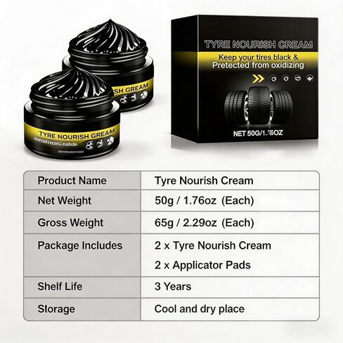 Tyre Nourish Cream, Professional Car Tire Wax for Instant Black Gloss and Long Lasting Shine, UV Protection and Waterproof Refurbish Coating for Tire Cracking Prevention and Maintenance (2PCS) in Kuwait