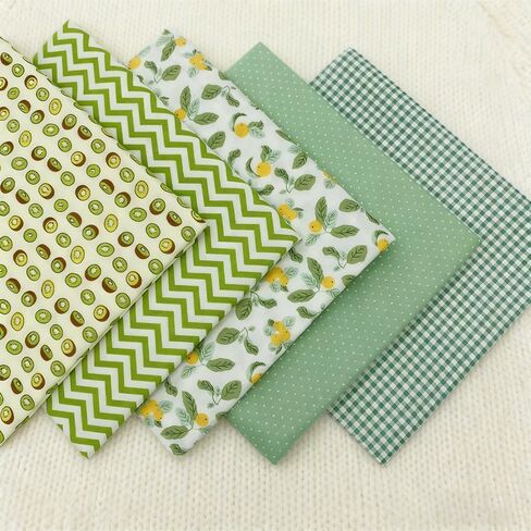 5 Pieces Green Cartoon Cotton Fabric Bundle, Pre-Cut Quilting Squares, 9.84×9.84 Inches, for DIY Patchwork, Kids’ Crafts, Home Decor in Kuwait