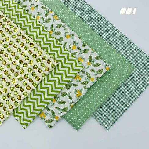 5 Pieces Green Cartoon Cotton Fabric Bundle, Pre-Cut Quilting Squares, 9.84×9.84 Inches, for DIY Patchwork, Kids’ Crafts, Home Decor in Kuwait
