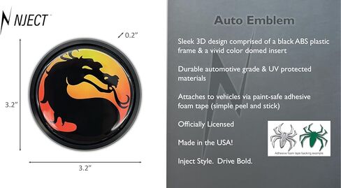 Officially Licensed Mortal Kombat Dragon Logo Black Plastic Emblem for Cars, Trucks and All Auto | Universal Fit at 3.2" | Weatherproof | Made in the USA in Kuwait