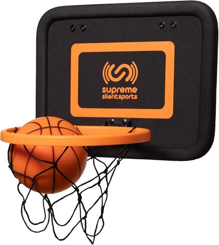 Supreme Silent Sports Basketball Hoop & Quiet Mini Ball | Indoor Premium Over the Door Hoop, Noise Dampening Rim & Soft Backboard with Net, Kids Toys & Games, Gift for Teen Boys & Girls, 6+ Year Olds in Kuwait