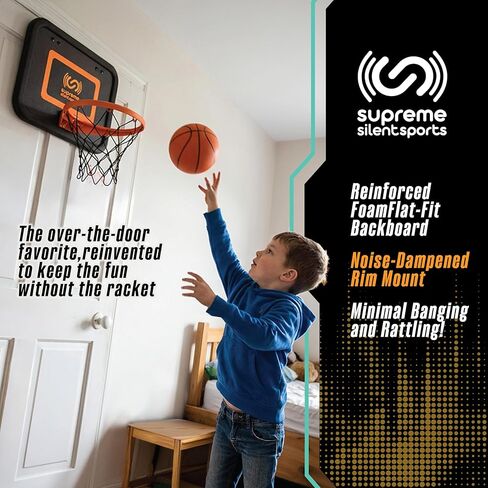 Supreme Silent Sports Basketball Hoop & Quiet Mini Ball | Indoor Premium Over the Door Hoop, Noise Dampening Rim & Soft Backboard with Net, Kids Toys & Games, Gift for Teen Boys & Girls, 6+ Year Olds in Kuwait