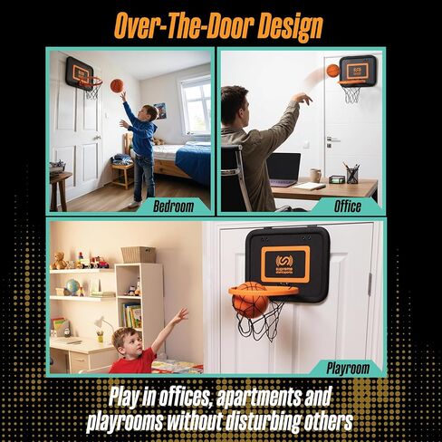 Supreme Silent Sports Basketball Hoop & Quiet Mini Ball | Indoor Premium Over the Door Hoop, Noise Dampening Rim & Soft Backboard with Net, Kids Toys & Games, Gift for Teen Boys & Girls, 6+ Year Olds in Kuwait