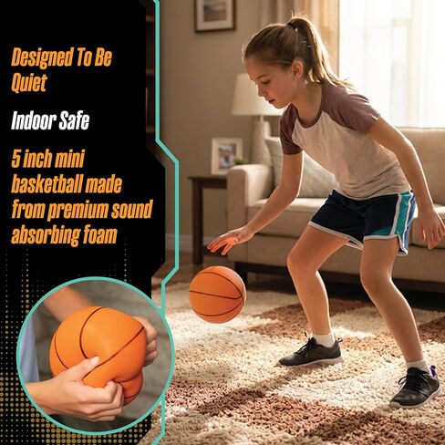 Supreme Silent Sports Basketball Hoop & Quiet Mini Ball | Indoor Premium Over the Door Hoop, Noise Dampening Rim & Soft Backboard with Net, Kids Toys & Games, Gift for Teen Boys & Girls, 6+ Year Olds in Kuwait