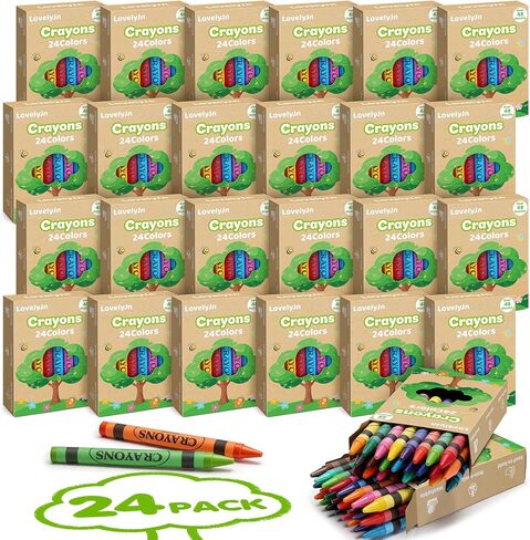Crayons 24 Count, 24 Packs Crayons Bulk for Toddlers, Non-Toxic Washable Silky Crayon Bulk School Supplies for Classroom, Back to School Essentials, Easter Party Favors Gifts for Kids Ages 3+ in Kuwait