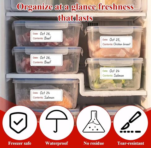 Qianyu 300 Pcs Removable Freezer Labels 1 x 3 Inch Waterproof Food Storage Containers Stickers Refrigerator Paper Date Tape Oil Resistant No-Residue for Kitchen Meal Prep Pantry Organization in Kuwait