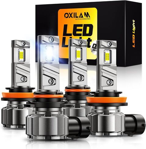 OXILAM H11 9005 LED Light Bulb Combo, 1000% Brighter 6500K White, Anti-Flicker, 20 Years Lifespan, Plug and Play, IP68, 9005 H11 Compatible with Cars Trucks SUVs, Pack of 4 in Kuwait