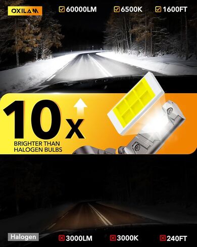 OXILAM H11 9005 LED Light Bulb Combo, 1000% Brighter 6500K White, Anti-Flicker, 20 Years Lifespan, Plug and Play, IP68, 9005 H11 Compatible with Cars Trucks SUVs, Pack of 4 in Kuwait