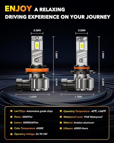 OXILAM H11 9005 LED Light Bulb Combo, 1000% Brighter 6500K White, Anti-Flicker, 20 Years Lifespan, Plug and Play, IP68, 9005 H11 Compatible with Cars Trucks SUVs, Pack of 4 in Kuwait