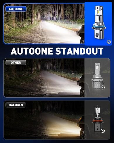 لمبة AUTOONE 9007/HB5 LED Hi Lo 50000LM لمصابيح الهالوجين 9007 للسيارات، مقاس 1:1 توافق 99%، التوصيل والتشغيل، عمر أطول 70,000+H in Kuwait