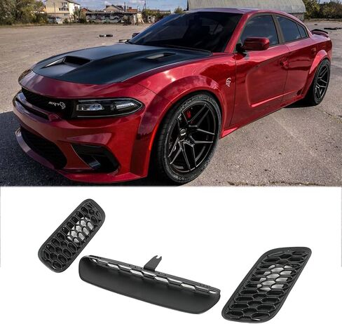 حواف فتحة غطاء المحرك لكرايسلر 300/دودج تشارجر SRT Hellcat R/T Scat Pack مع غطاء محرك السيارة على طراز العين الحمراء، استبدال الشبكة لـ 68464718AB، 68464737AA، 68464719AB in Kuwait