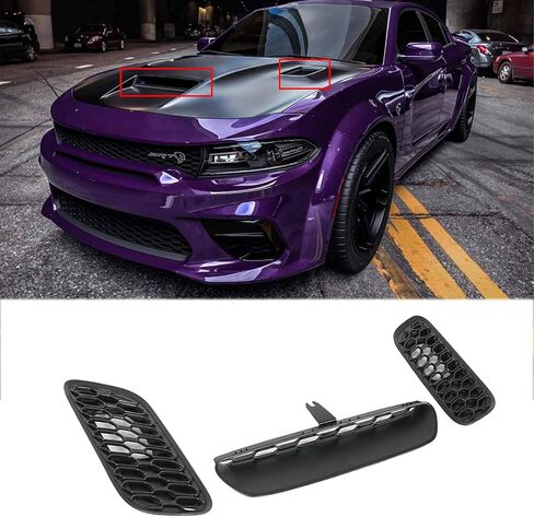 حواف فتحة غطاء المحرك لكرايسلر 300/دودج تشارجر SRT Hellcat R/T Scat Pack مع غطاء محرك السيارة على طراز العين الحمراء، استبدال الشبكة لـ 68464718AB، 68464737AA، 68464719AB in Kuwait