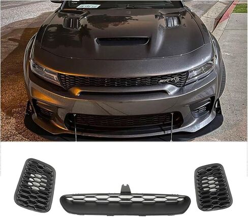 حواف فتحة غطاء المحرك لكرايسلر 300/دودج تشارجر SRT Hellcat R/T Scat Pack مع غطاء محرك السيارة على طراز العين الحمراء، استبدال الشبكة لـ 68464718AB، 68464737AA، 68464719AB in Kuwait