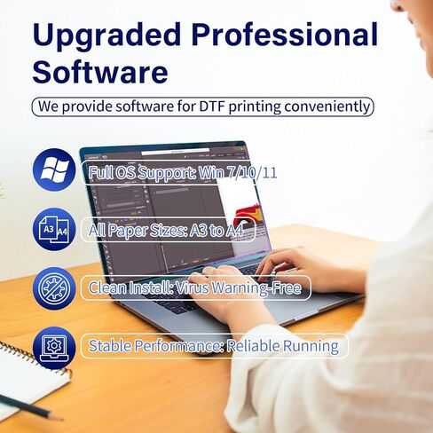 طابعة A3 DTF للقمصان - مزودة بوحدة تغذية الأسطوانات والتنظيف التلقائي، وآلة نقل مباشرة إلى الفيلم للمبتدئين، وتتضمن حبرًا وفيلمًا ومسحوقًا وبرنامجًا بحجم 5 × 250 مل in Kuwait